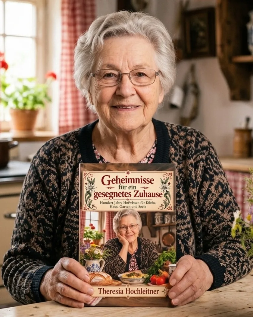 Theresia Hochleitner zeigt ihr Buch „Geheimnisse für ein gesegnetes Zuhause“ am Küchentisch