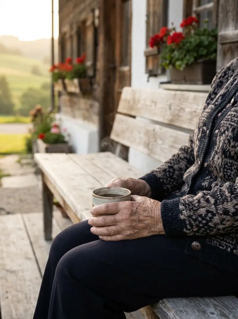 Morgenkaffee vor dem Bauernhaus